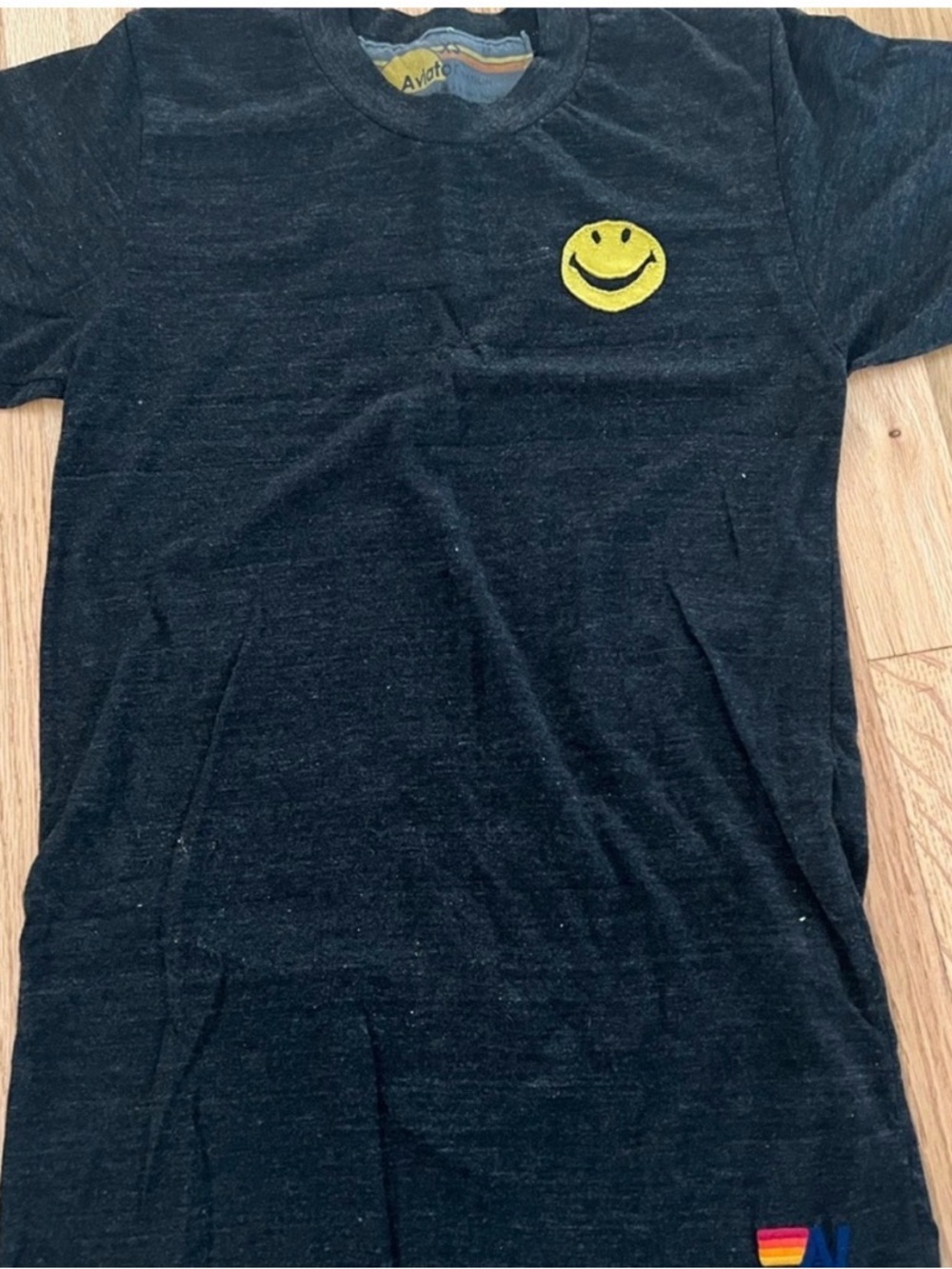 Aviator Nation Kids Black Tee with Yellow Smiley Patch